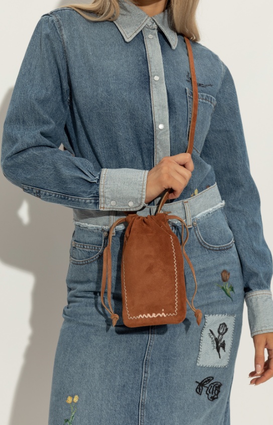 Marni Drawstring Cell Phone Shoulder Bag In Brown