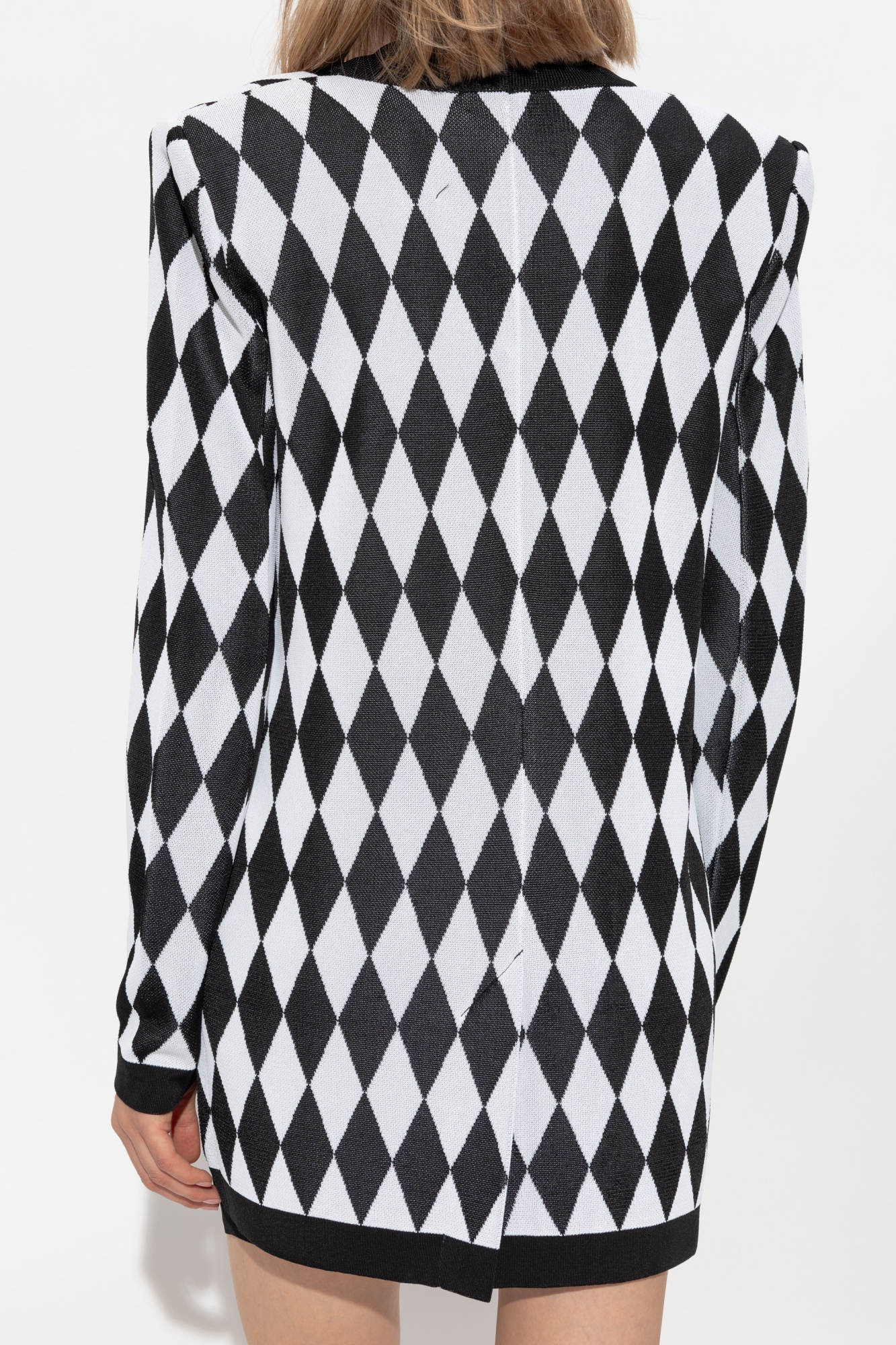 Balmain Diamond Patterned Jacquard Jacket In Black