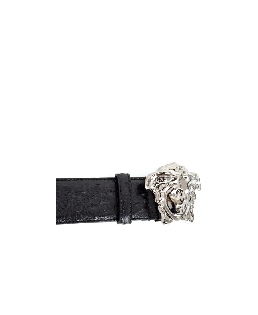 Versace Medusa Head Gold-toned Buckle Leather Belt In Black