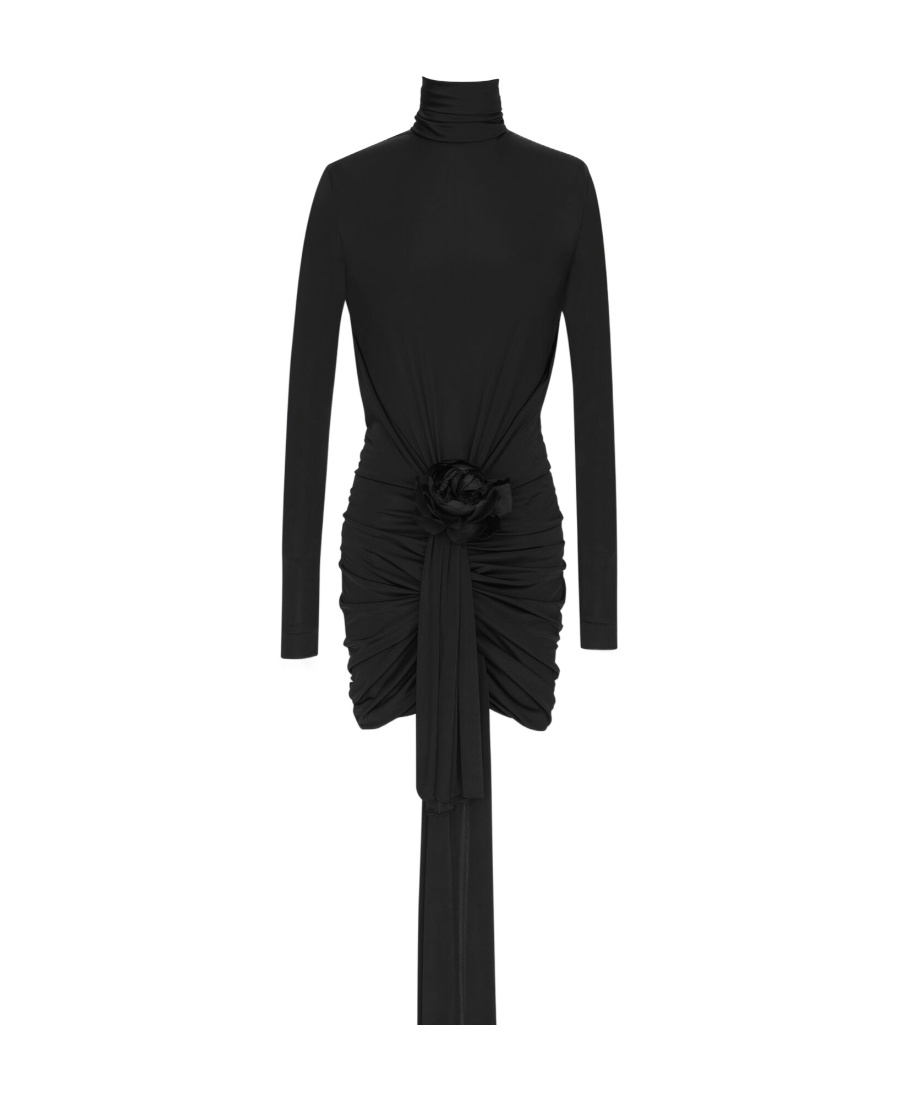 Saint Laurent Embellished Ruched Satin-jersey Mini Dress In Black