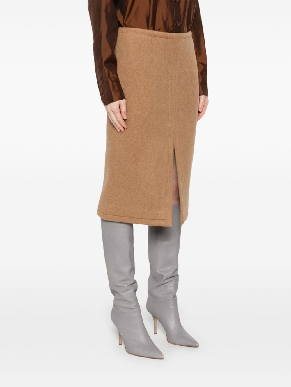 Dries Van Noten Wool Midi Skirt In Nude