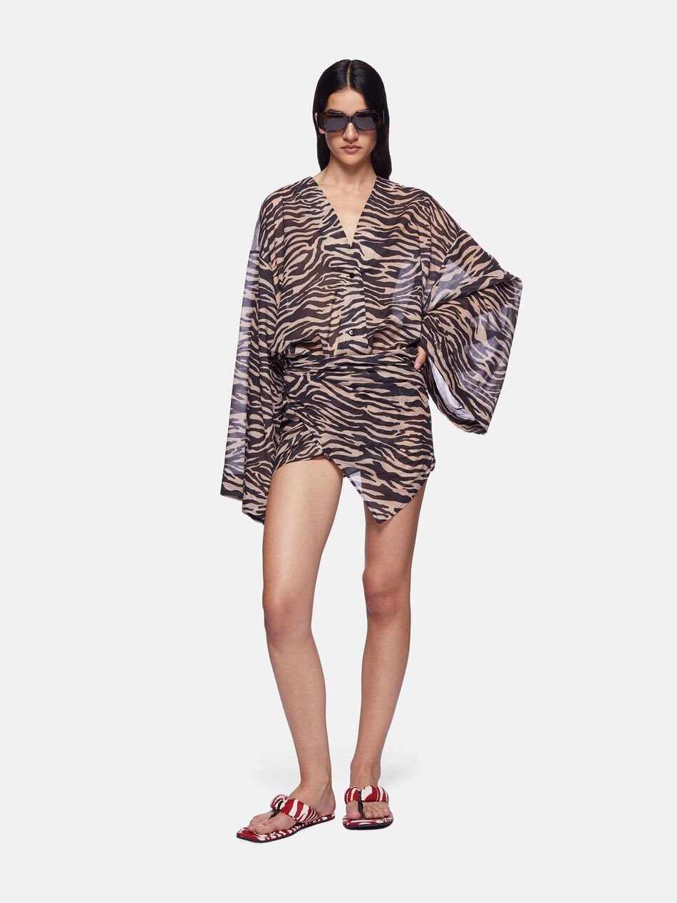 Shop Attico The  Zebra Printed V-neck Mini Dress In Black