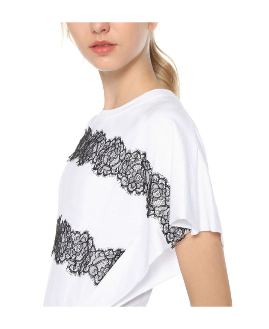 Shop Red Valentino Round Neck Lace T-shirt In White