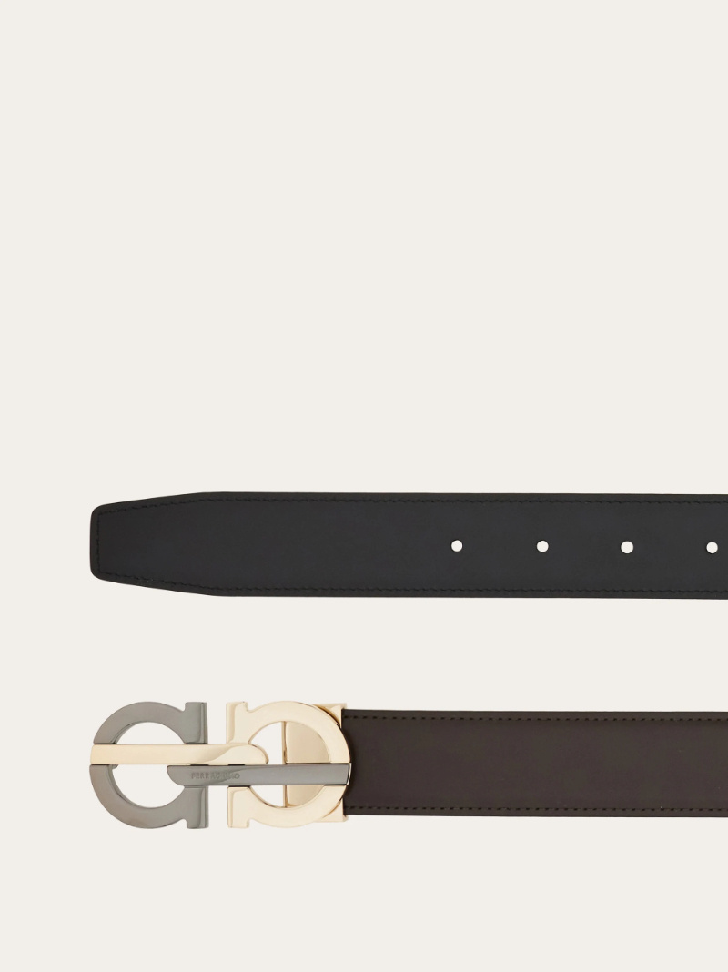 Ferragamo Men Gancini Adjustable And Reversible Belt In Black