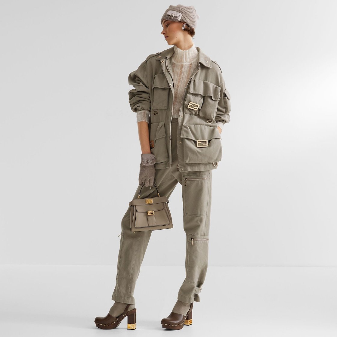 Fendi Straight-leg Pants With Zipped Pockets In Gray