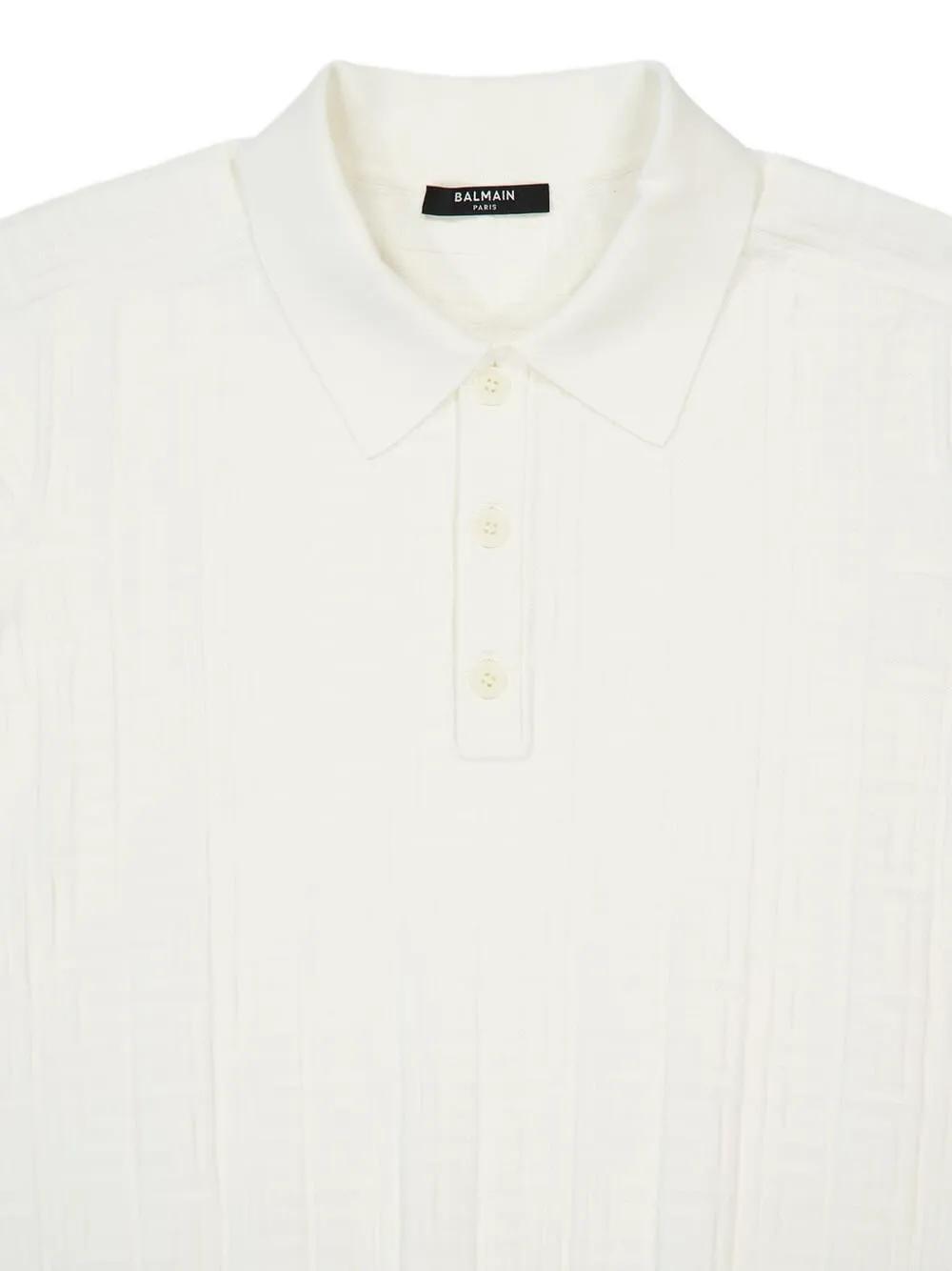 Balmain Textured Knitted Polo Shirt In White