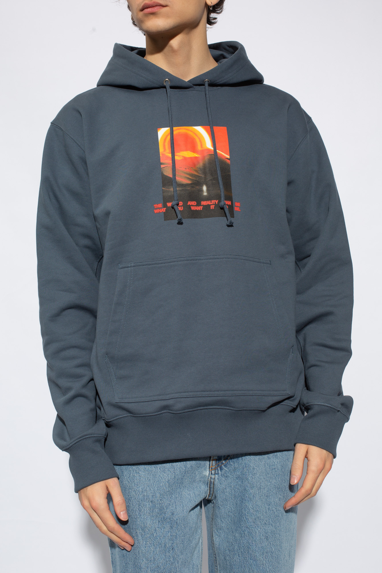 Helmut Lang Graphic-print Cotton Hoodie In Blue