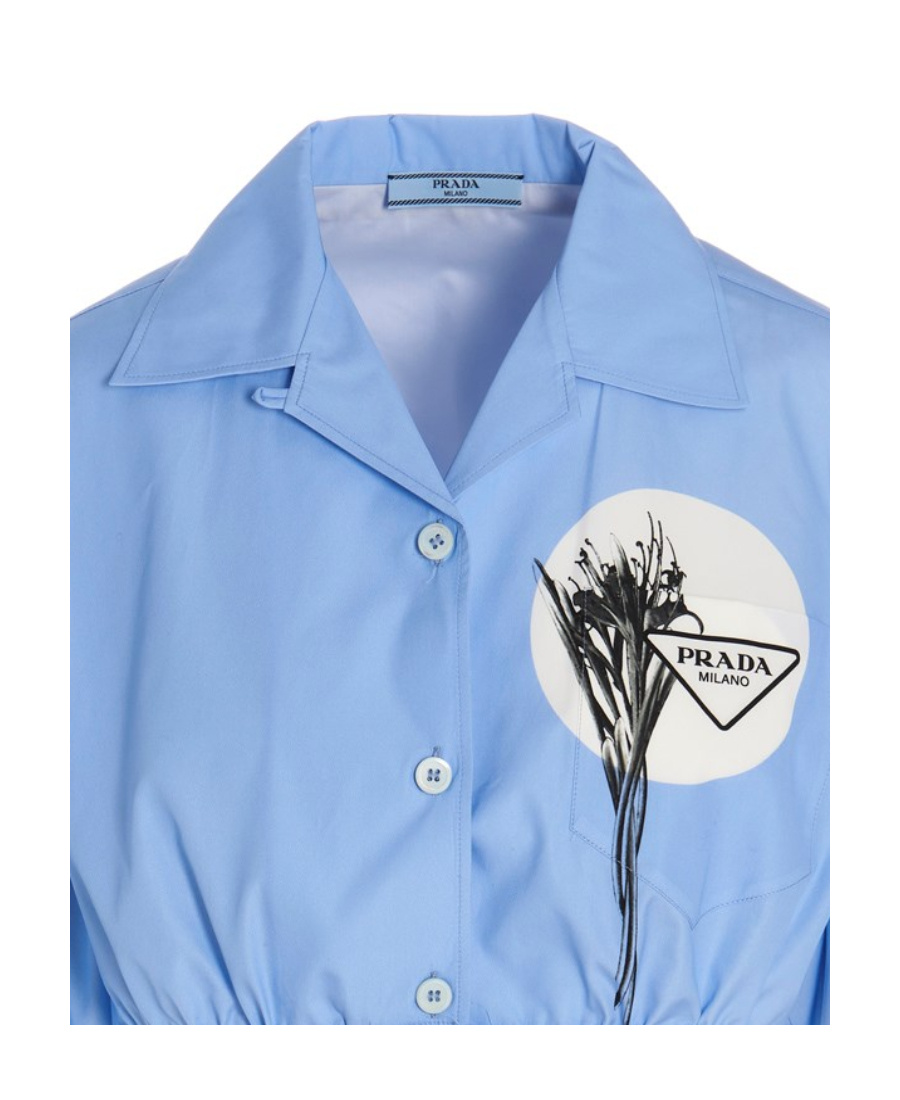 Prada Drawstring-waist Cropped Shirt In Blue