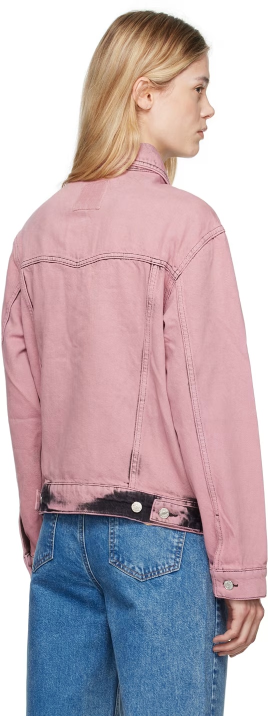 Moschino Printed Long-sleeved Denim Coat In Pink