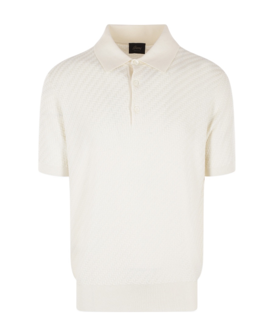Brioni Ribbed-knit Polo Shirt In White