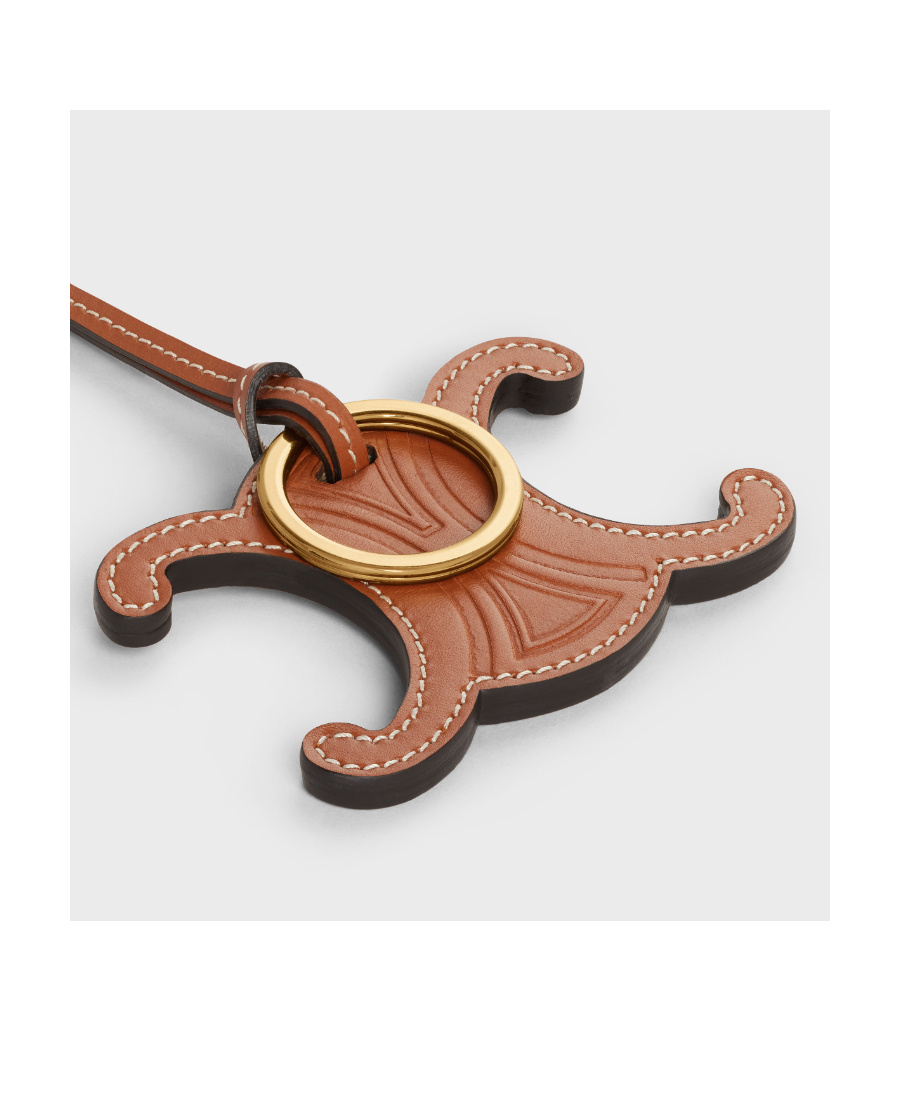 Celine Triomphe Keyring Charm In Smooth Calfskin In Brown