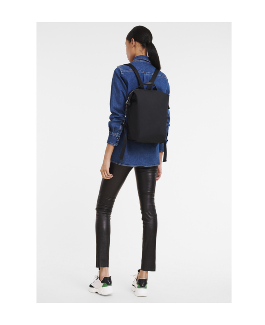 Longchamp Foldable Backpack With Side Pocket And Top Handle In Black