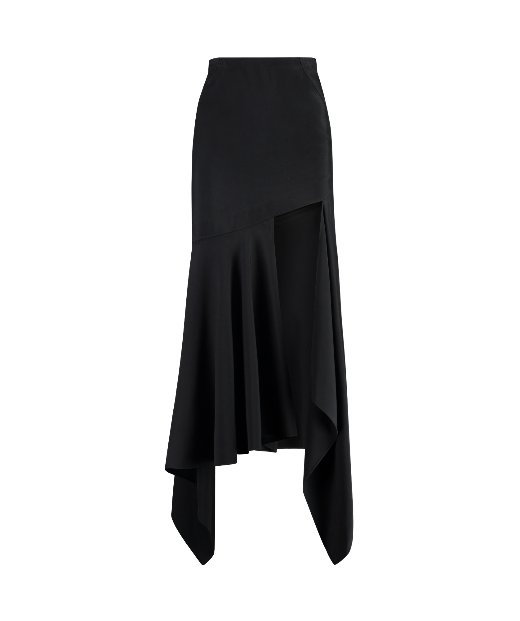 Mugler Asymmetric Hem High Waist Midi Skirt In Black