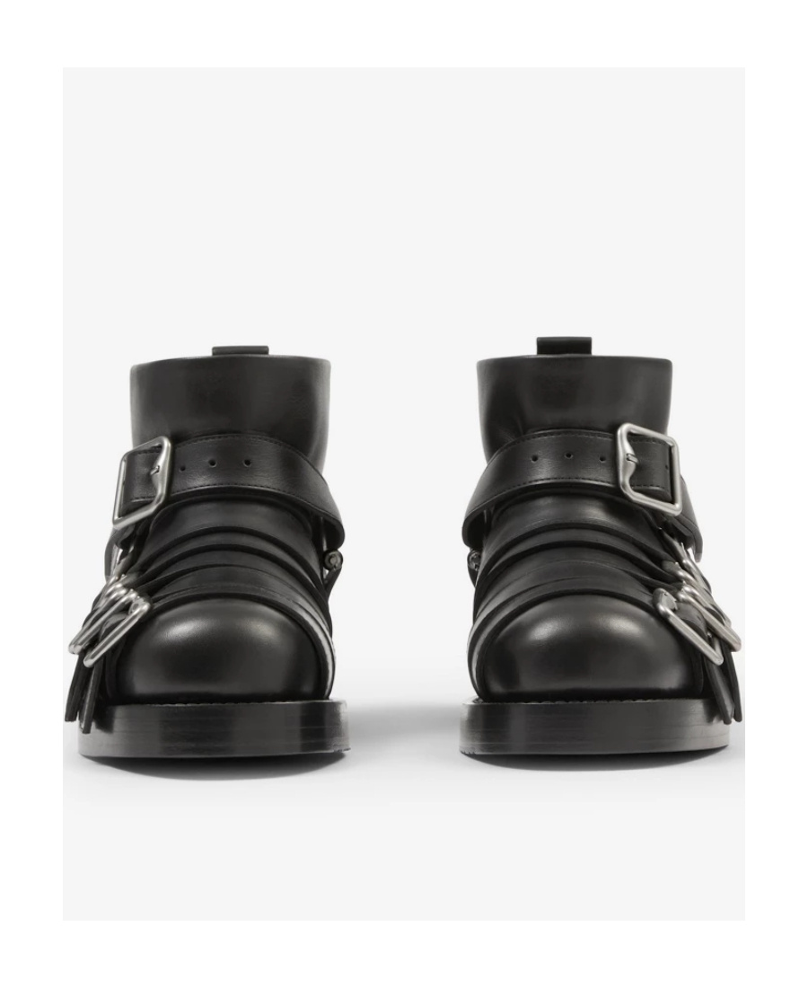 Burberry Buckled Leather Ankle Boots In Black