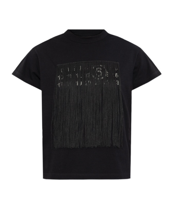Mm6 Maison Margiela Fringe-detailed Crewneck T-shirt In Black