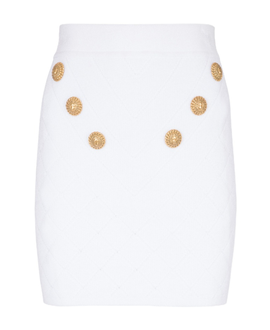 Balmain White Mini Pencil Skirt With Jewel Buttons In White