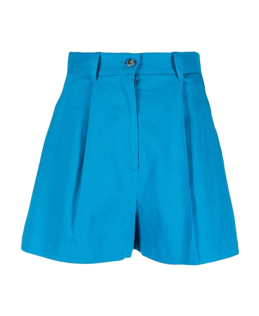 Pinko High-waist Linen-blend Shorts In Blue