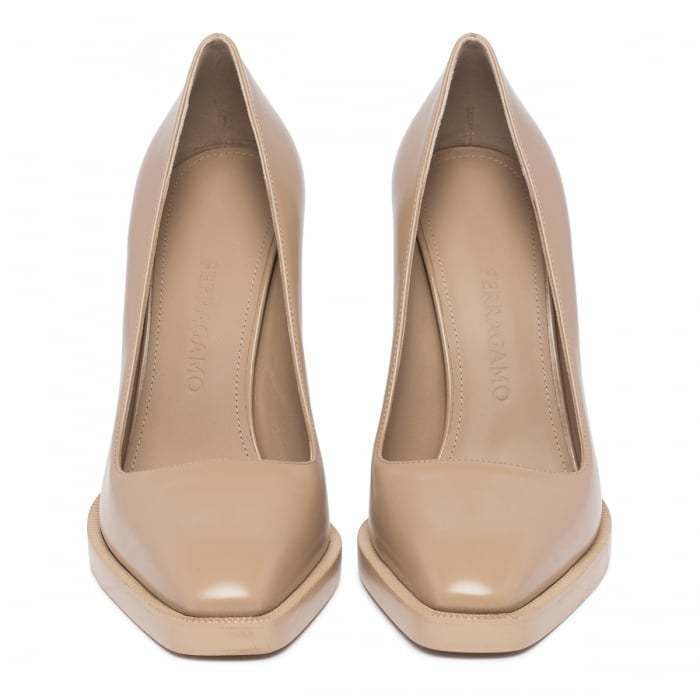 Ferragamo Square-headed High Heels In Nude