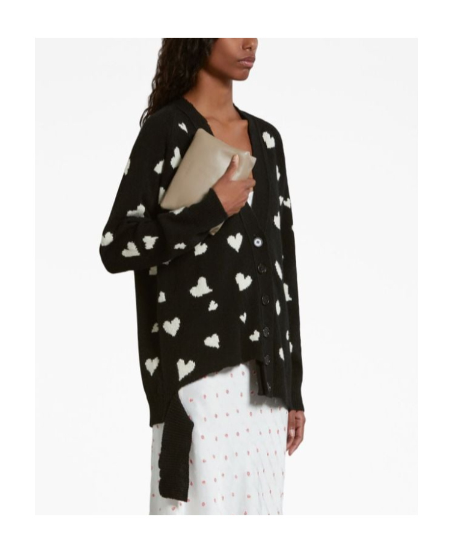 Marni Heart-print V-neck Cardigan In Black
