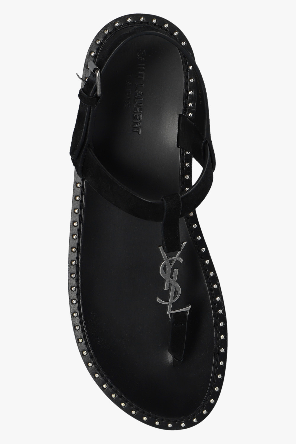 Saint Laurent Cassandra Logo Plaque Flat Sandals In Black