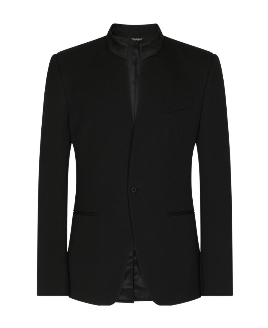 Dolce & Gabbana Virgin Wool Collarless Blazer In Black