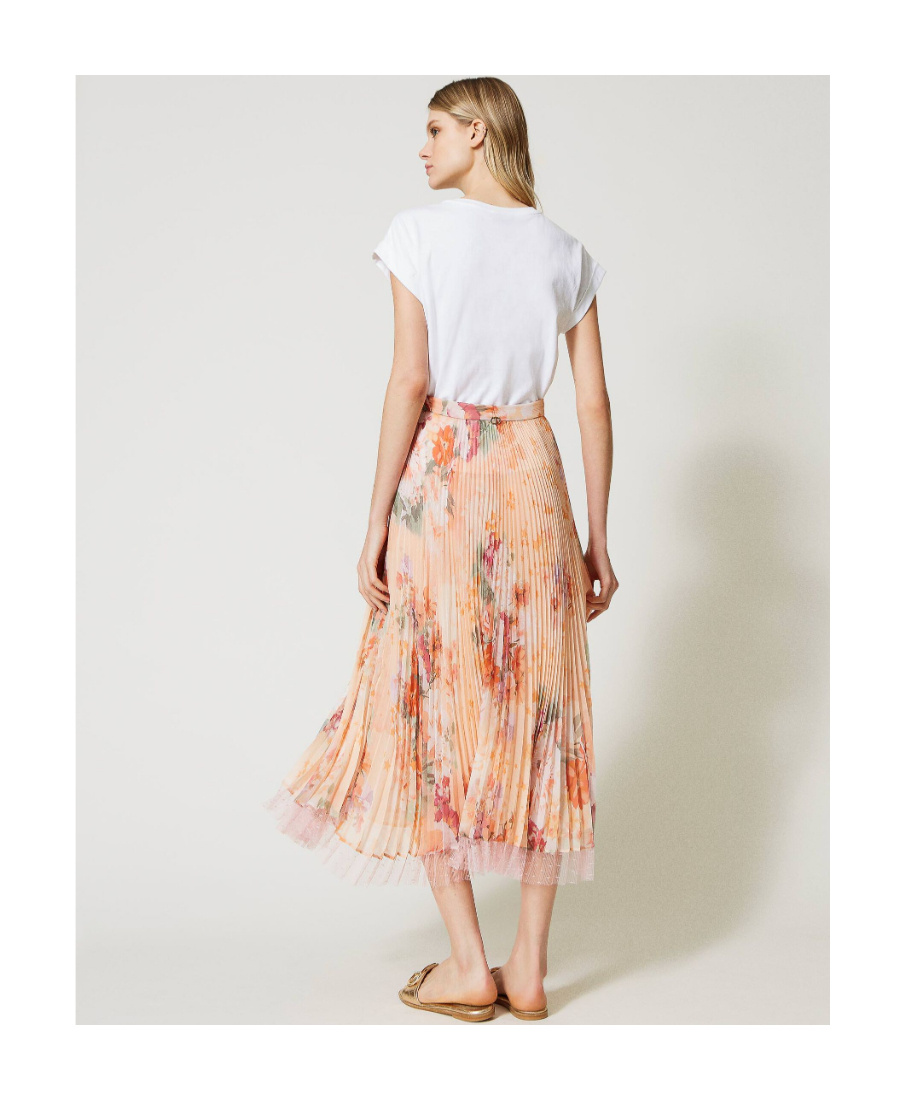 Twinset Floral-print Pleated Midi Skirt In Pink