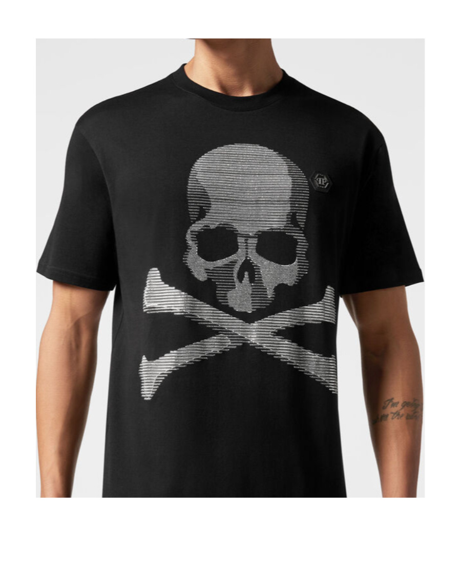 Philipp Plein Rhinestone Crew Neck T-shirt With Skull Graphic In Black
