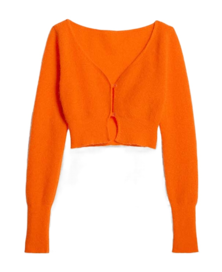 Jacquemus V-neck Cropped Knitwear Button Detail In Red