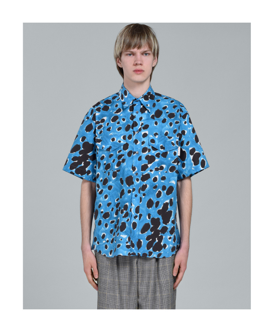 Marni "pocketed Pop Dots" Shirt In Baby Blue