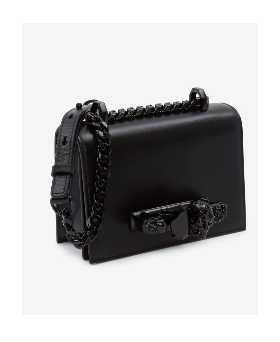 Alexander Mcqueen Crystal Skull Knuckle Leather Satchel