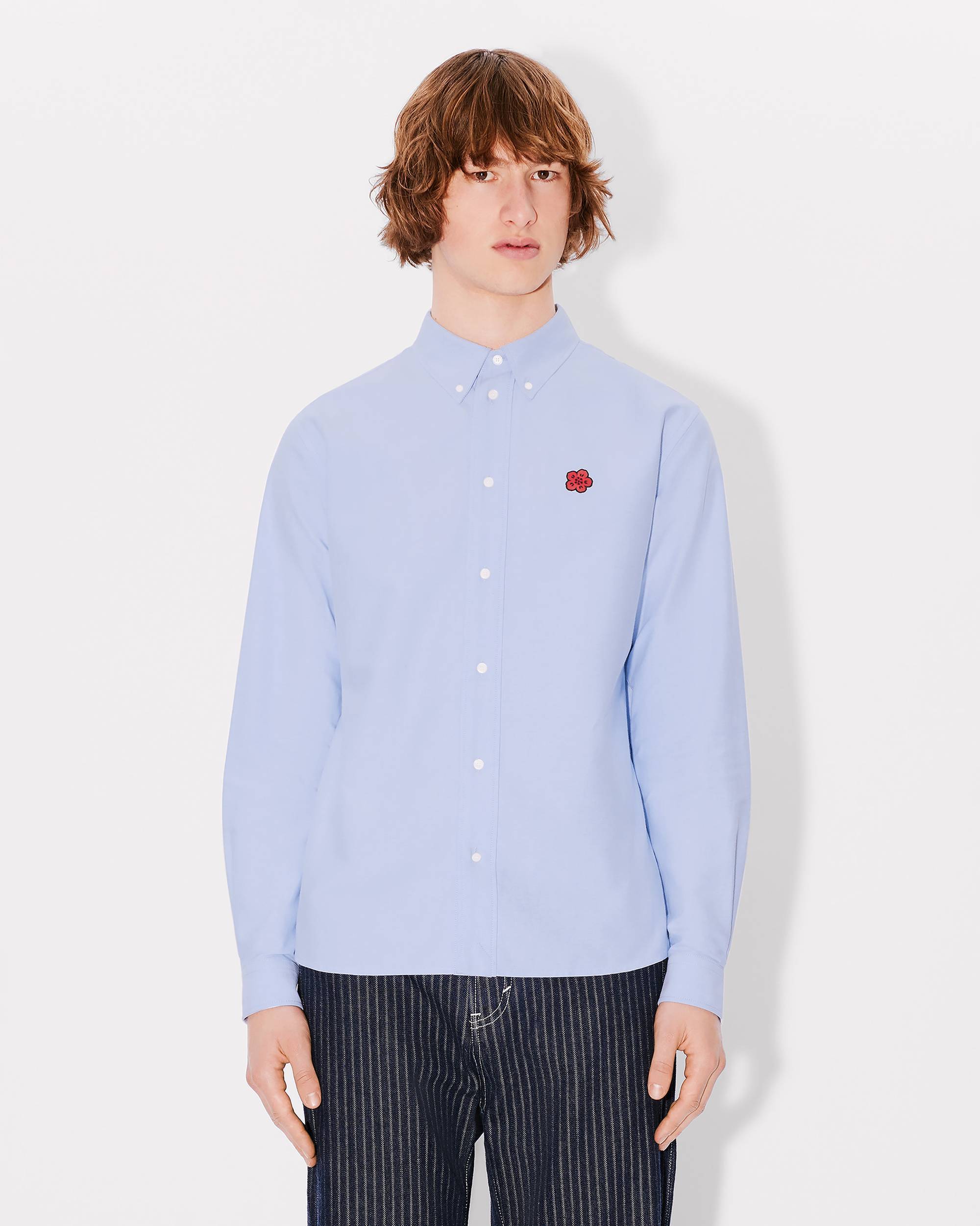 Kenzo Collared Shirt With Long Sleeves And Buttoned Cuffs In Blue
