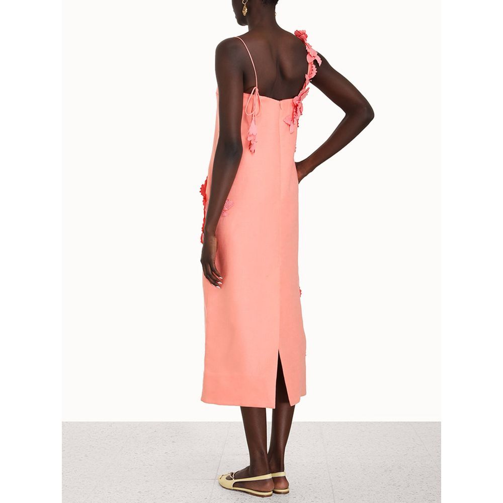 Zimmermann One-shoulder Floral-print Slub Linen Midi Dress