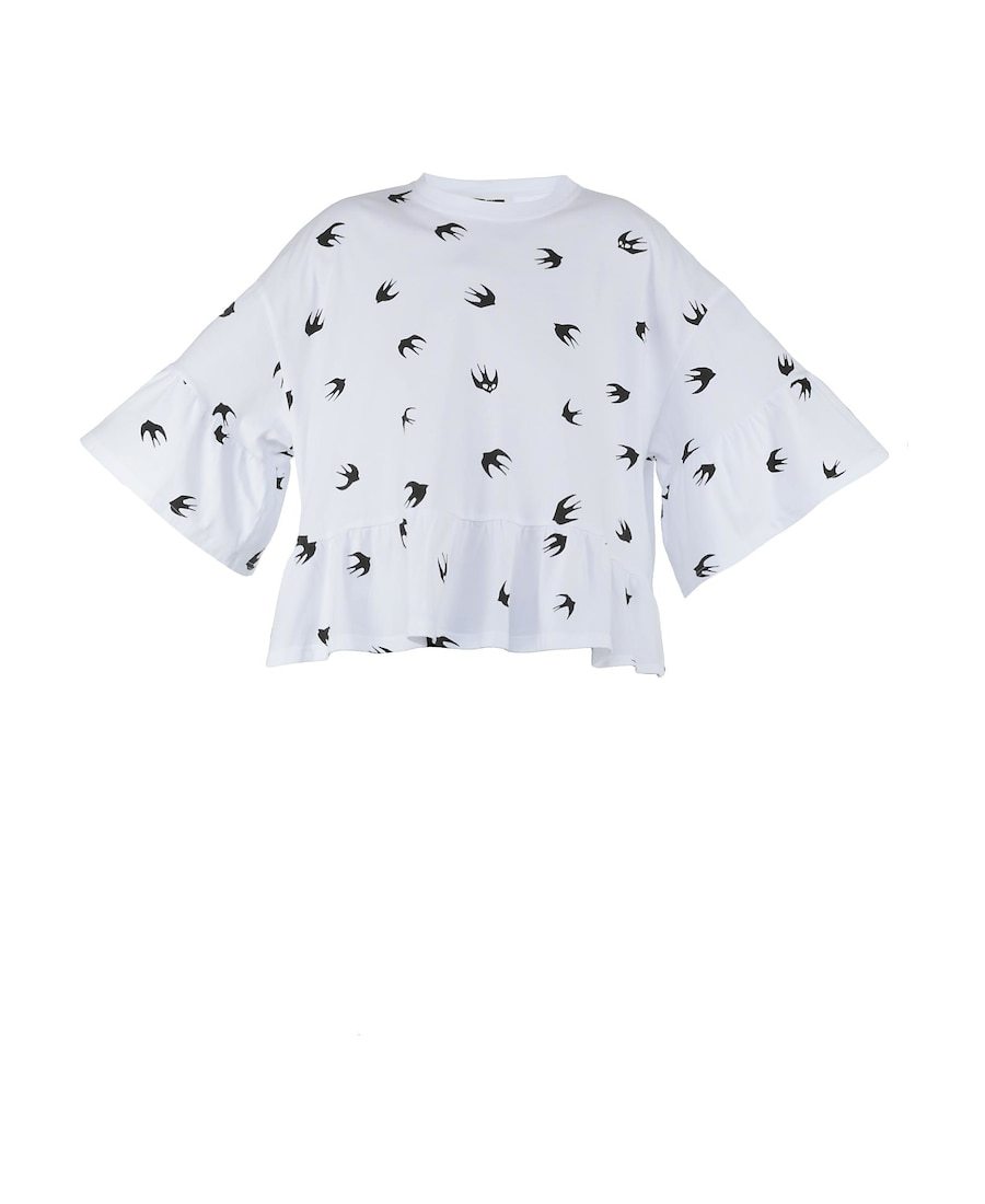 Mcq By Alexander Mcqueen Swallow Pattern Lotus Leaf Edge T-shirt In White