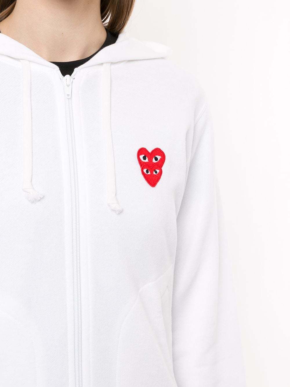 Shop Comme Des Garçons Play Heart Motif Zip Hoodie In White
