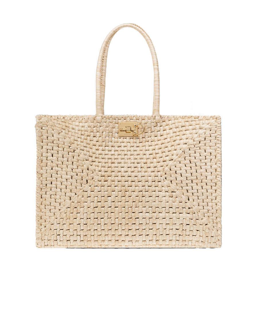 Ferragamo The Studio Raffia Basket Top-handle Bag In Nude