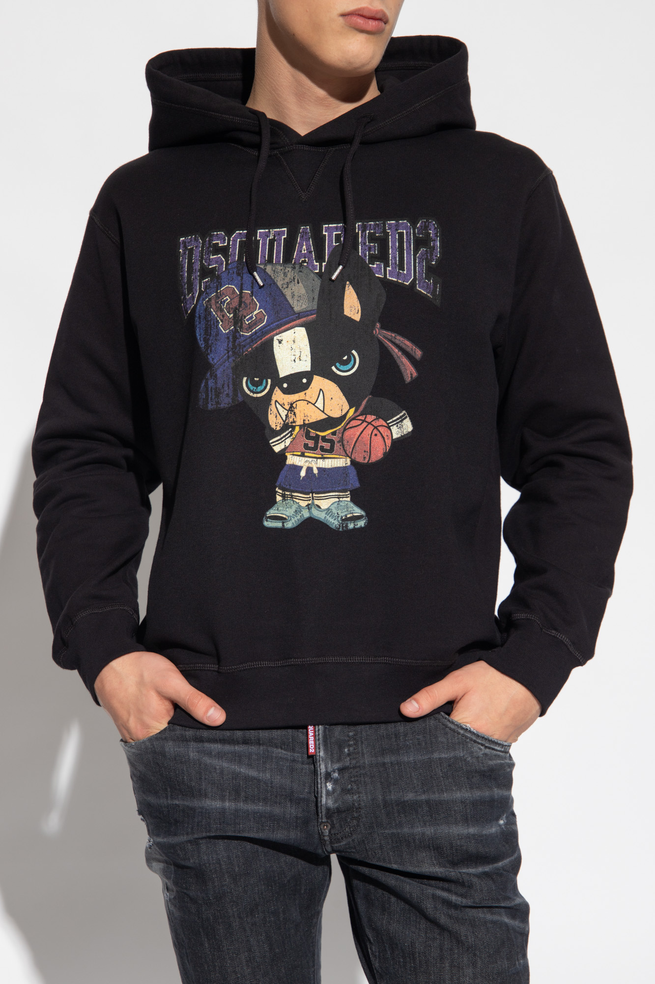 Dsquared2 Ciro Logo Printed Cotton Hoodie In Black