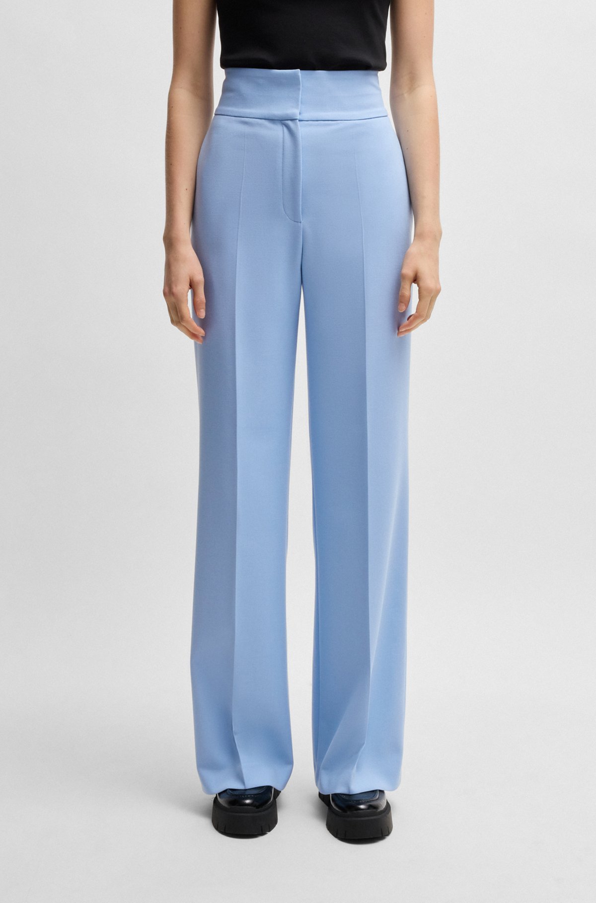 Hugo Boss High-waisted Flared Trousers In Light Blue