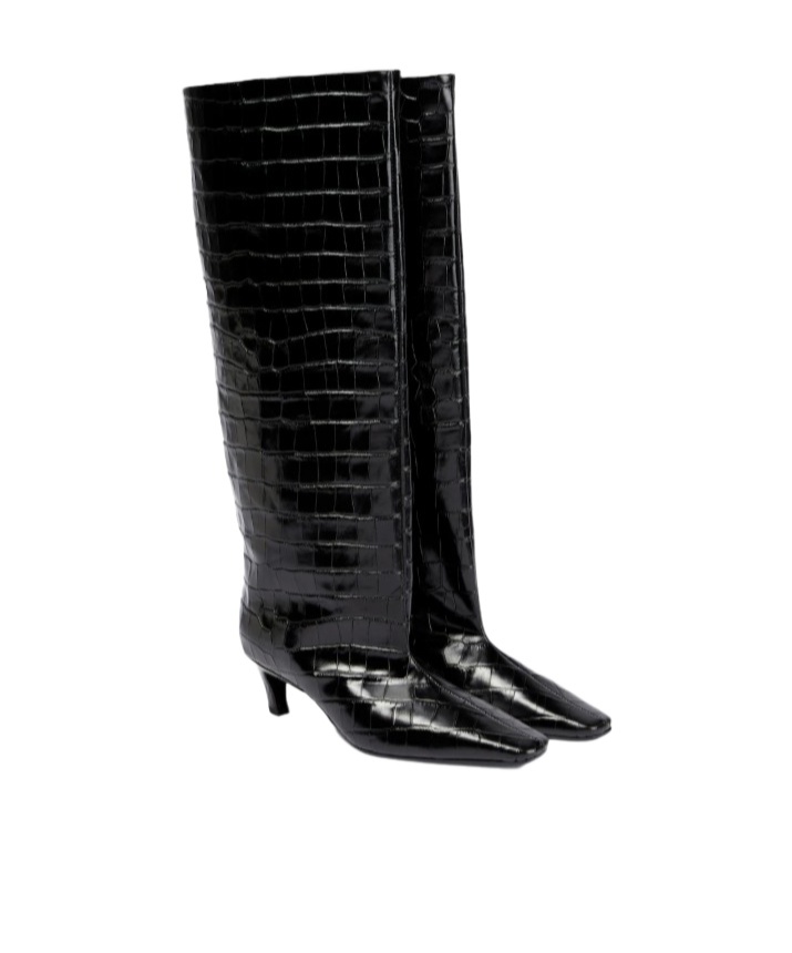 Totême Croc-effect Leather Knee-high Boots In Black