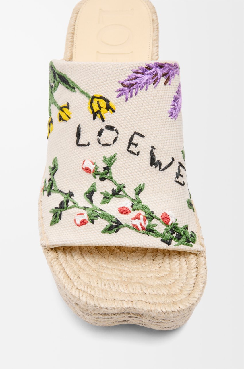 Loewe Embroidered Canvas Petal Platform Sandals