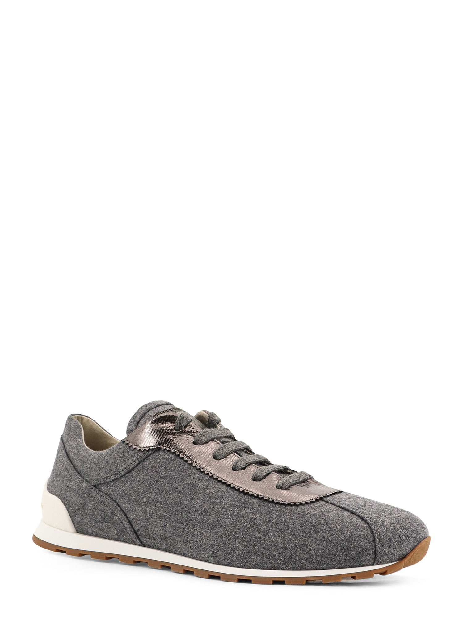 Brunello Cucinelli Women Low-top Wool Flannel Sneakers With Leather Profiles In Black