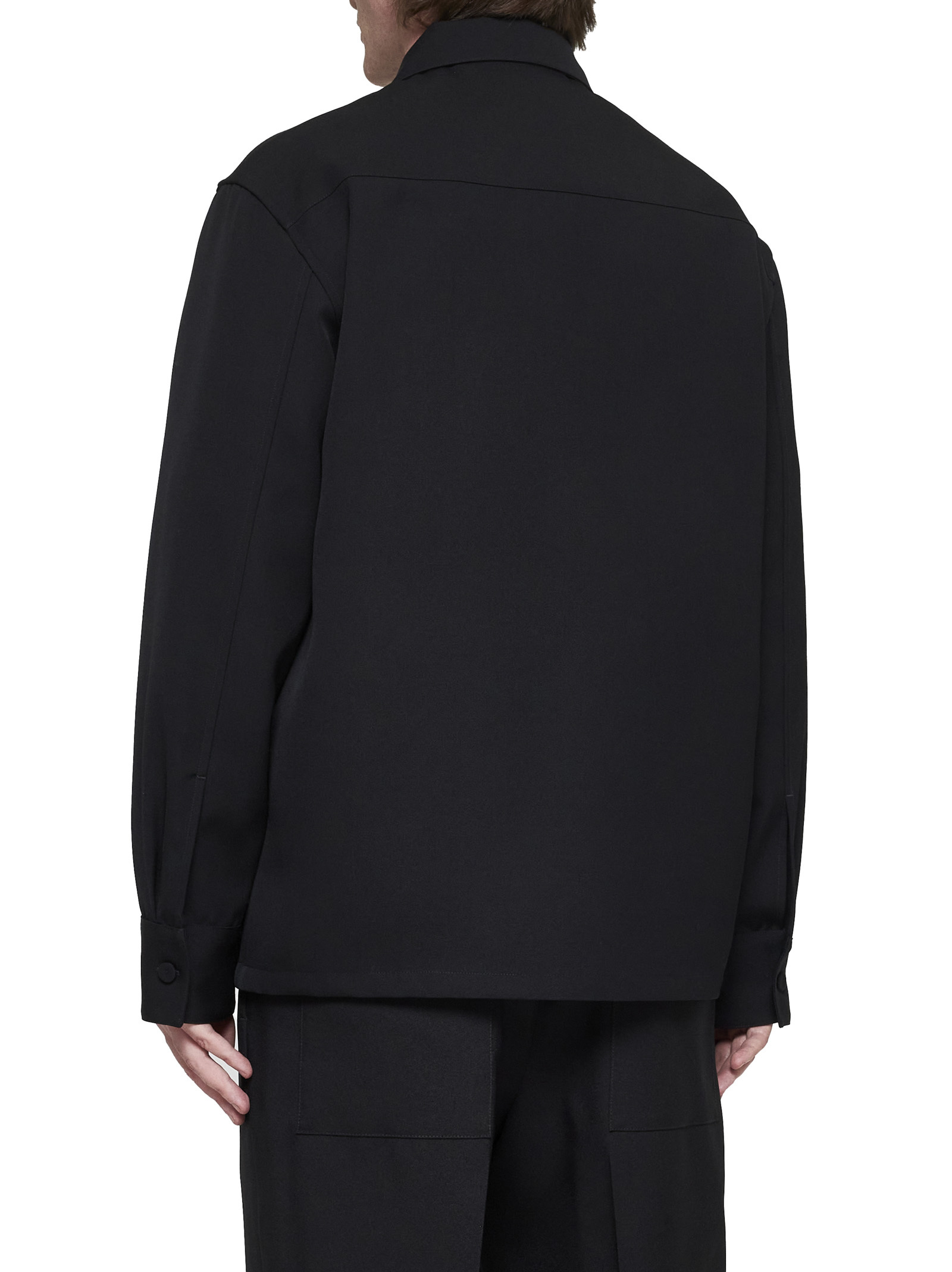 Jil Sander Minimalist Zippered Wool Overshirt In Black