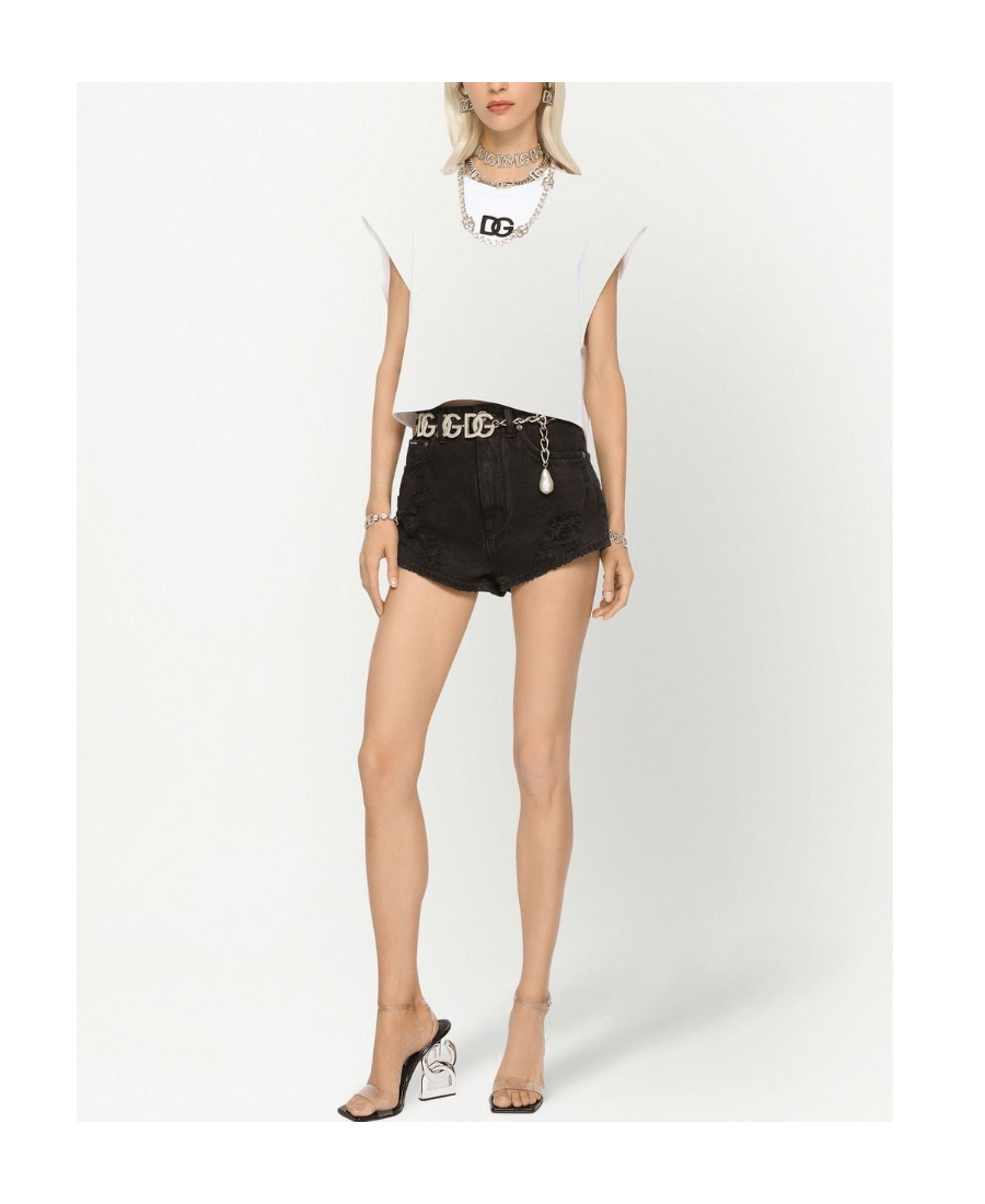 Dolce & Gabbana Interlock Jersey Top With Dg Logo Patch In White