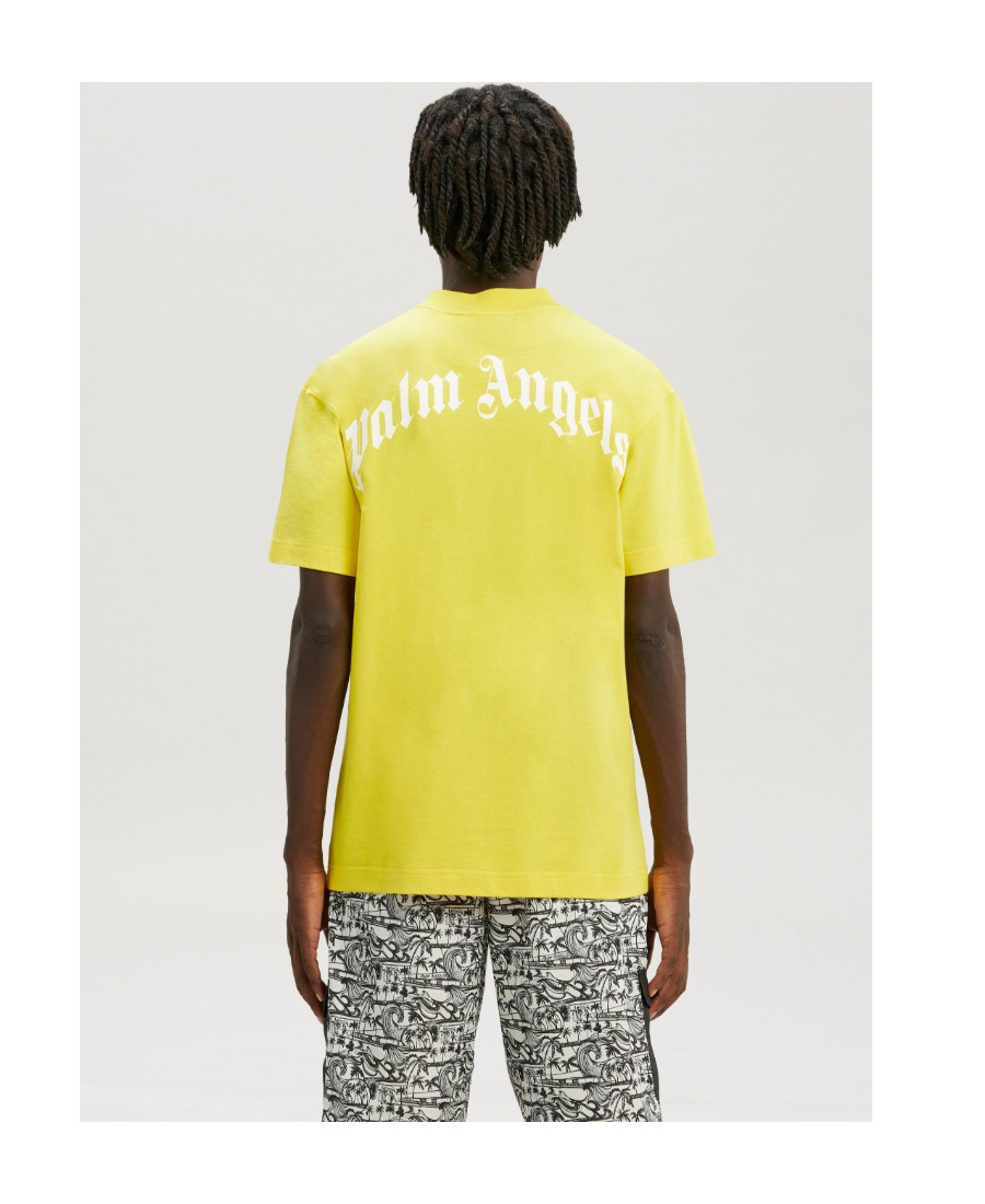 Palm Angels Broken Palm Print T-shirt In Yellow
