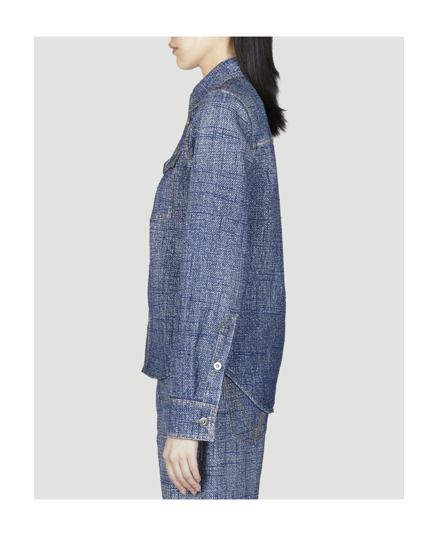 Bottega Veneta Textured Denim Collared Shirt In Blue