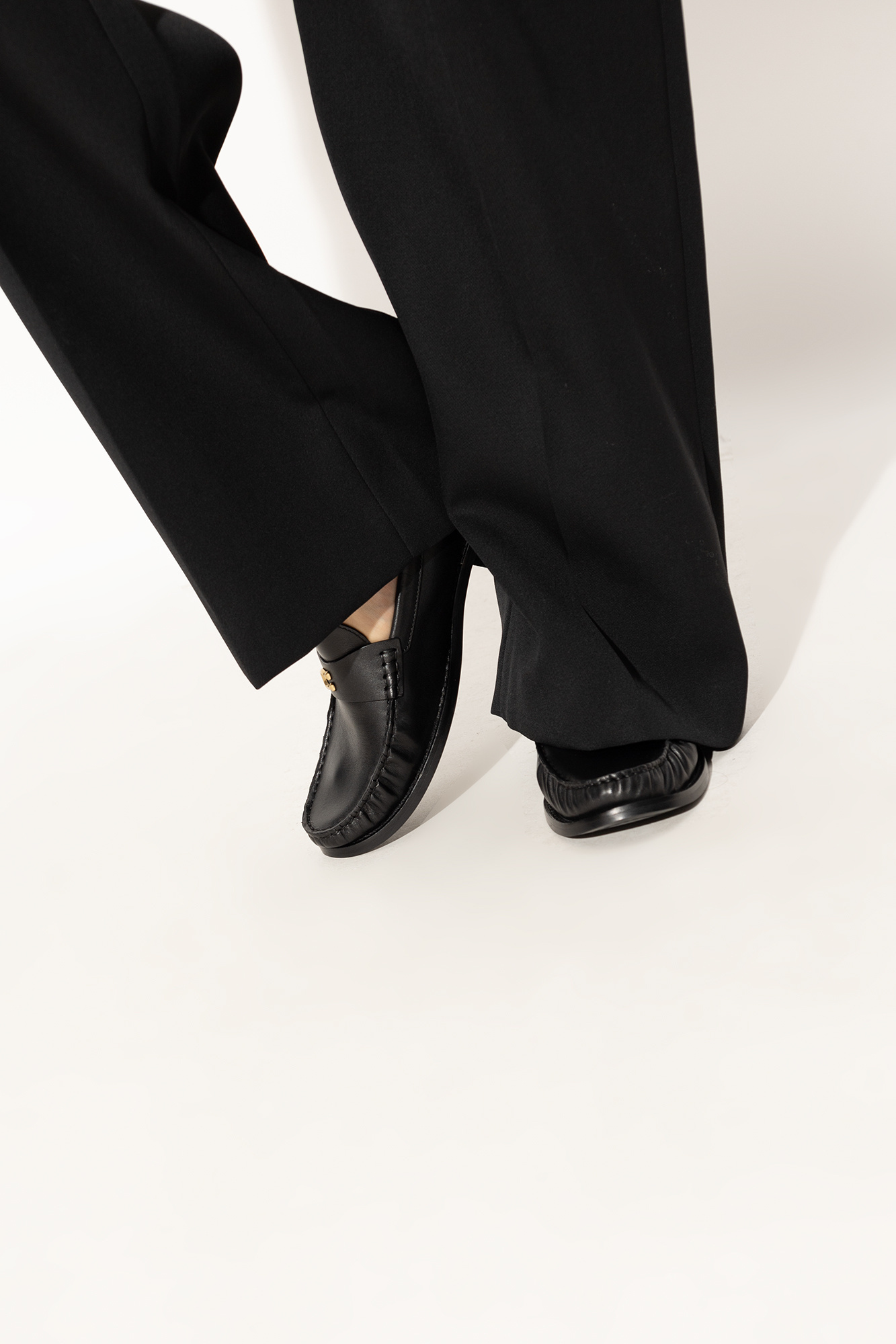 Shop Coach Logo-plaque Leather Loafers In Black