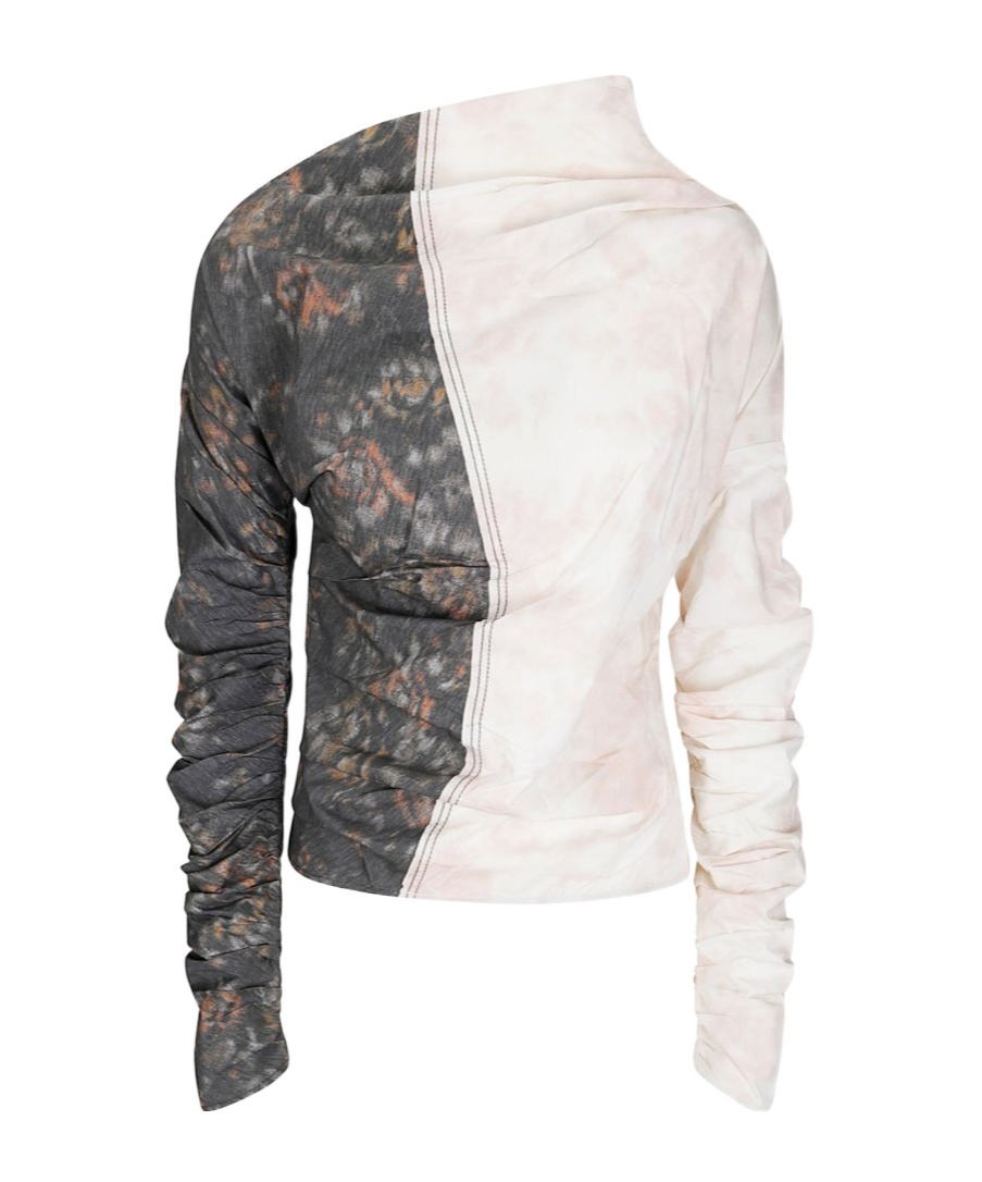 Ganni Gathered Panelled High Neck Blouse In Black