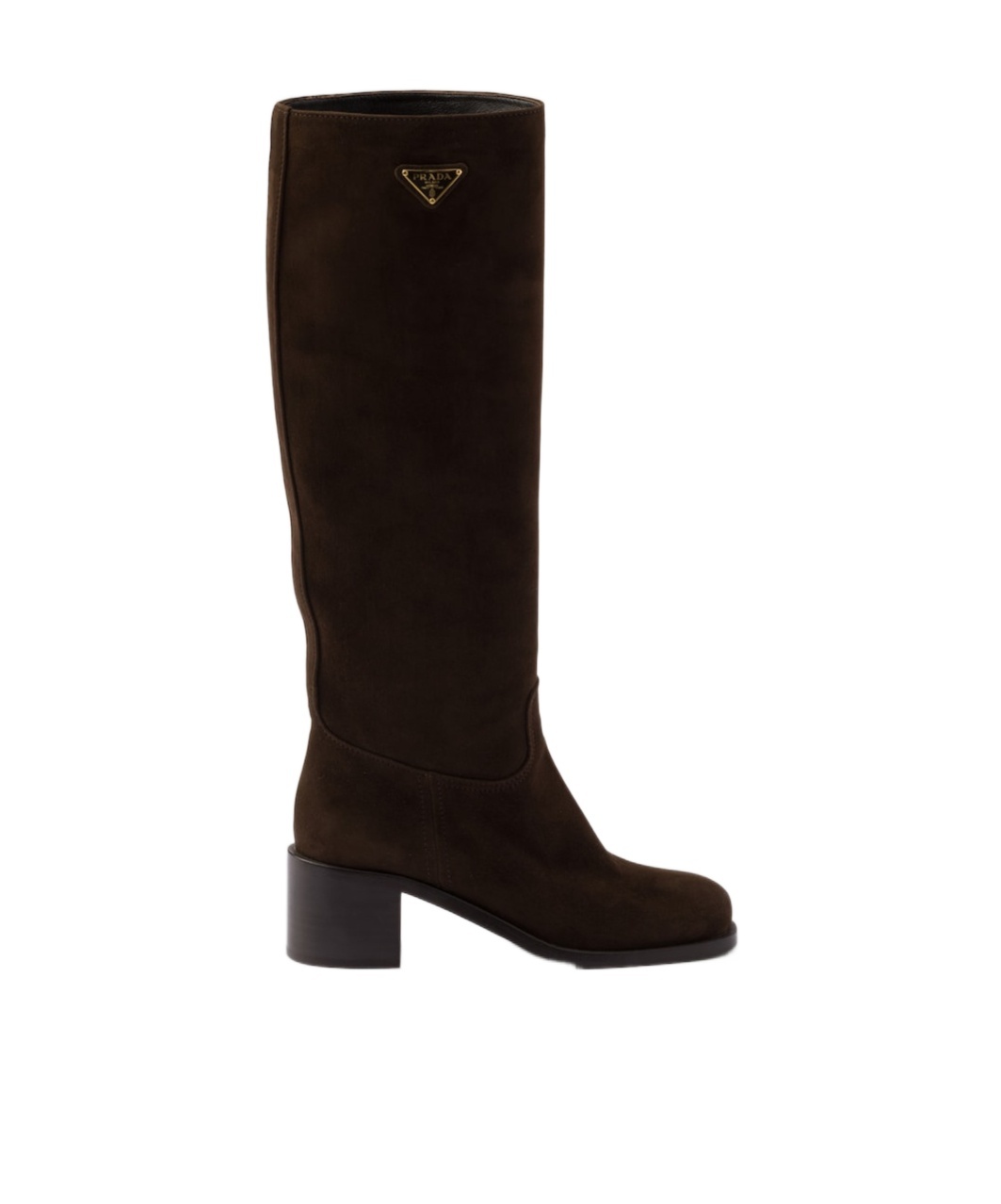 Prada Suede Block-heel Knee Boots In Dark Brown