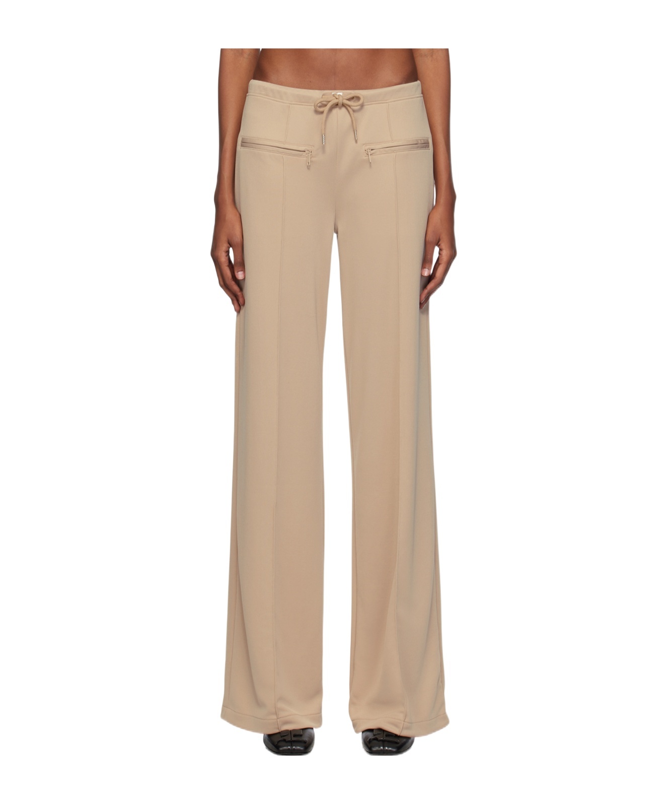 Courrèges Logo-patch Ribbed Trousers In Nude