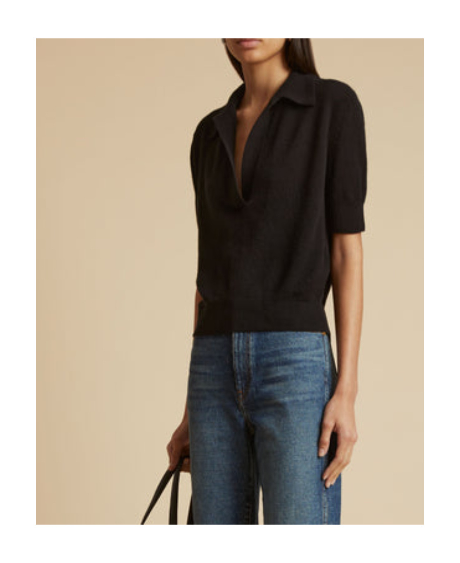 Khaite Shrunked Jo Cashmere-blend Polo Sweater In Black