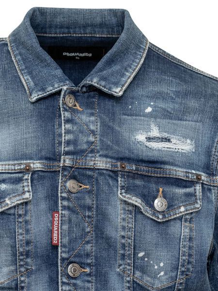 Dsquared2 Distressed Denim Jacket With Button-up Front In Blue